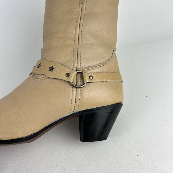 Laredo Womens Cream Leather Western Cowboy Boots Star Studded Strap size 10M - Picture 10 of 16